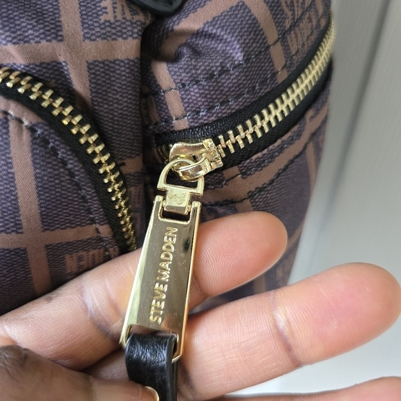 Steve Madden Backpack Black Brown Monogram Carryall Women Large Excellent - Picture 5 of 16